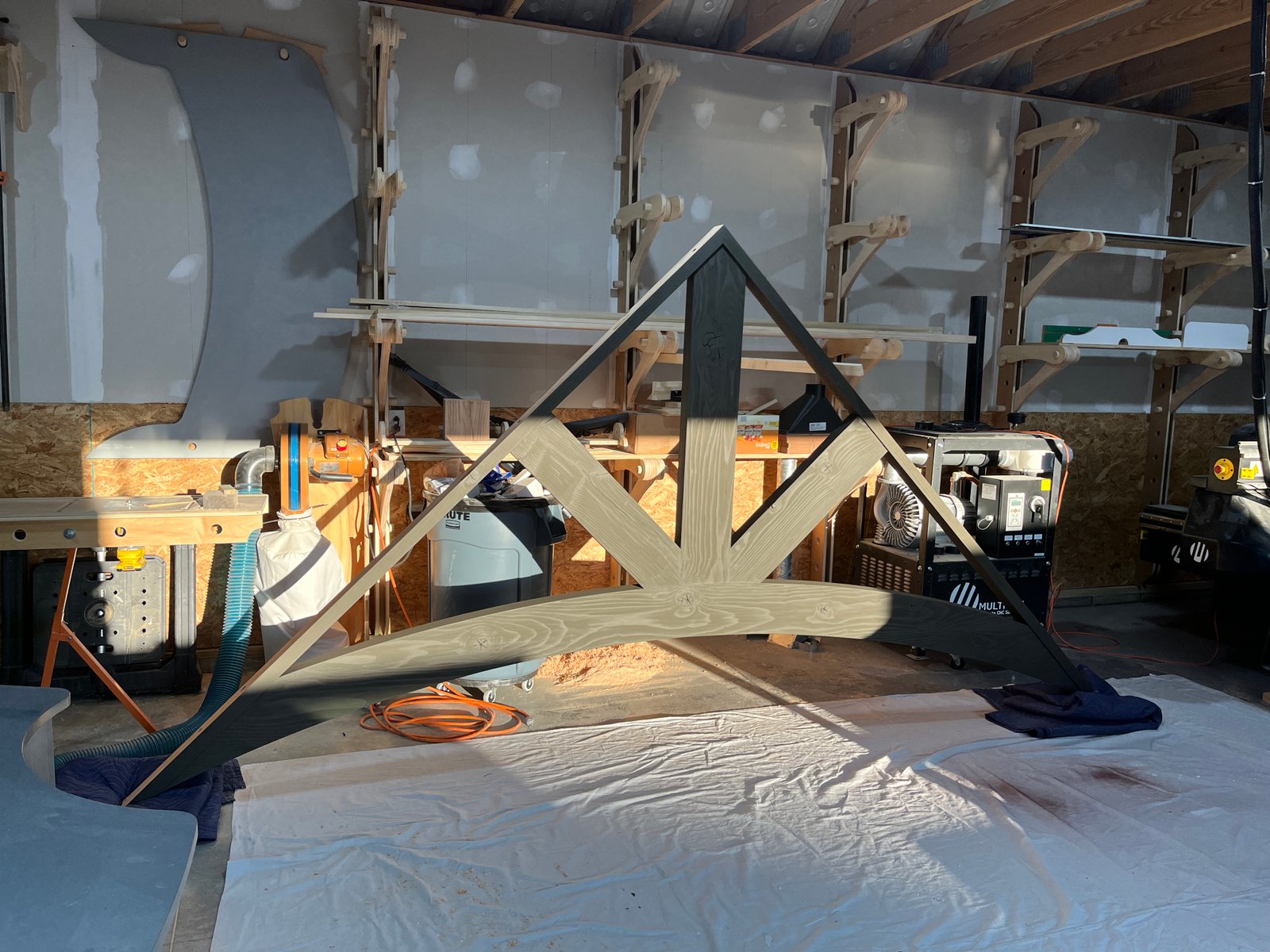 Large truss being finished in shop